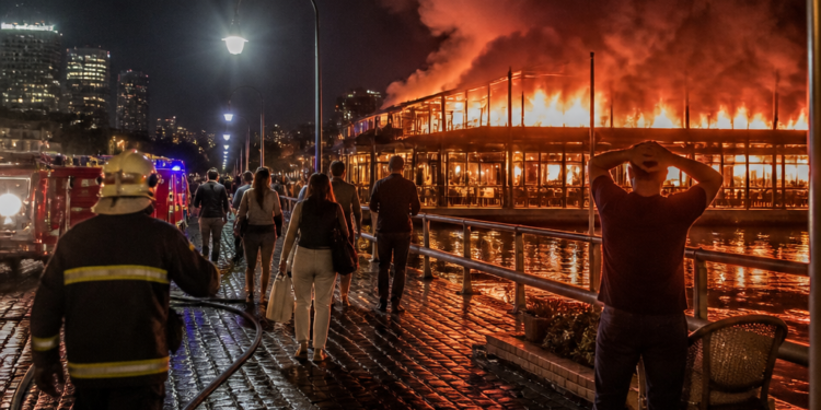 Fuego arrasador en un restaurante de Puerto Madero provoca evacuación masiva